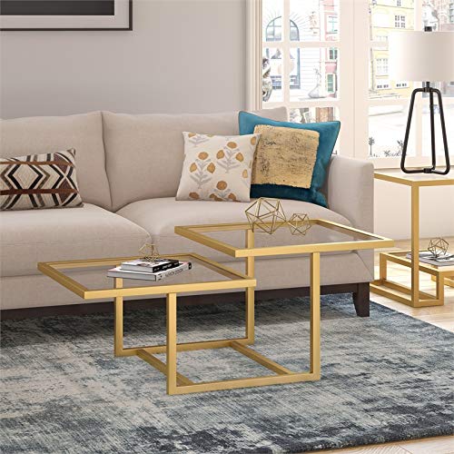 Henn&Hart 43" Wide Square Coffee Table In Brass, Modern Coffee Tables For Living Room, Studio Apartment Essentials #TOP1
