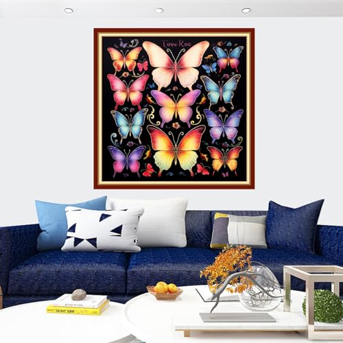 Image of Findvoor Stamped Cross Stitch Kits for Beginners Full Range of Cross Stitching Embroidery Pattern for Adults, 11CT DIY Needlepoint Embroidery Starter Kits-Colorful Butterfly 17.7x17.7 inch