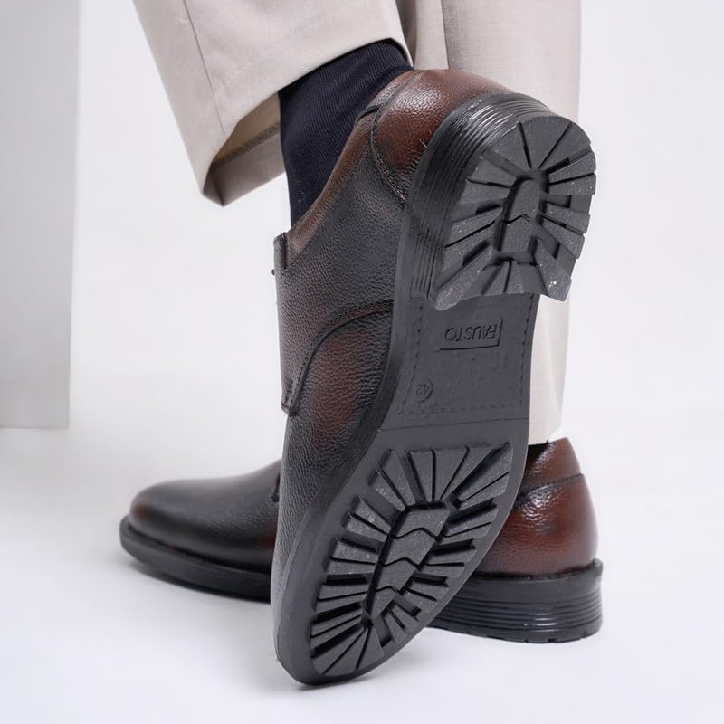 Image of FAUSTO Men's Genuine Burnish Leather Formal Lace Up Derby Shoes for Office|Work