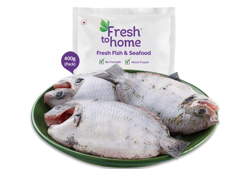 FreshToHome Premium Kumarakom Karimeen/Pearlspot Medium | Skinless Whole Cleaned | 400g Pack
