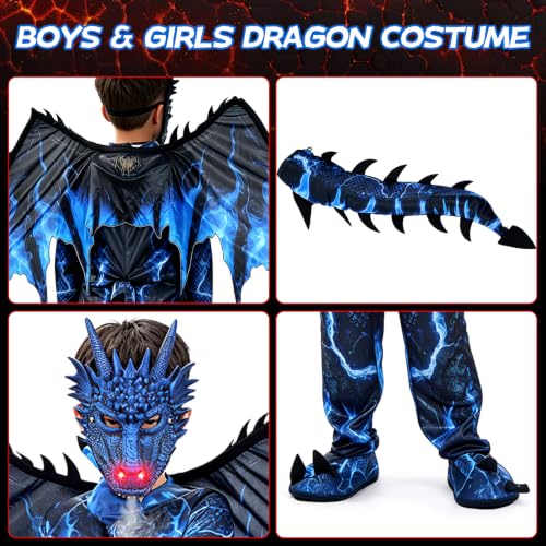 Kids Dragon Costume, Boys Dragon Halloween Costume with Mask, Wings & Tail - image 6