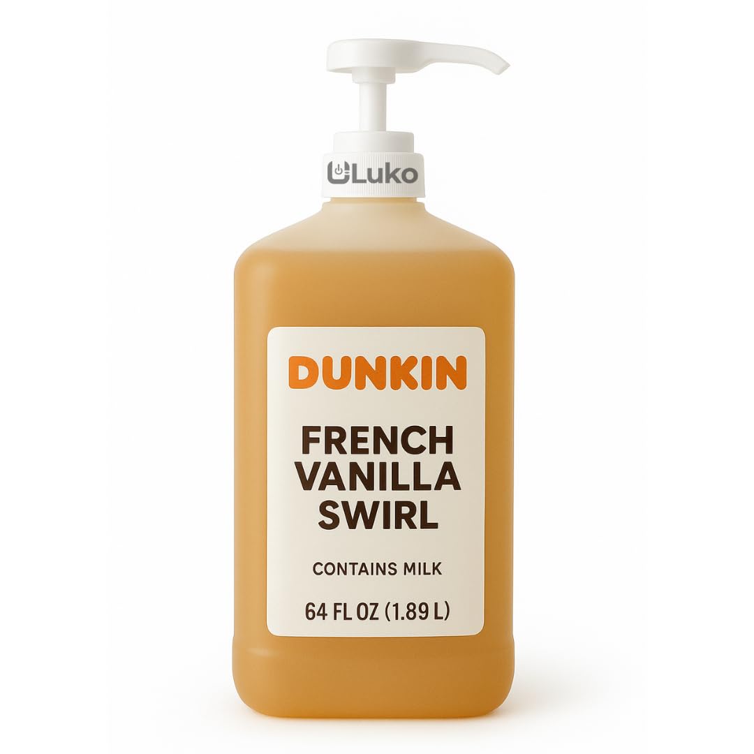 Dunkn Donnuts, French Vanilla Syrup, 64 Oz Jug – Rich Flavor for Coffee, Desserts, Pancakes, Waffles, Milkshakes, Smooth and Sweet