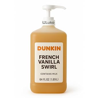 Dunkn Donnuts, French Vanilla Syrup, 64 Oz Jug Rich Flavor for Coffee, Desserts, Pancakes, Waffles, Milkshakes, Smooth and Sweet