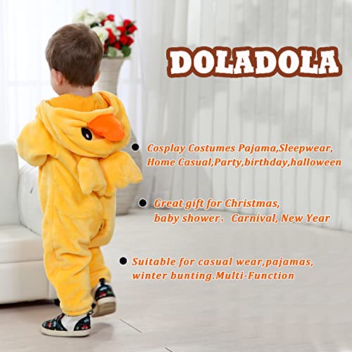 Doladola Unisex śpioszki dla małych dzieci kombinezon z kapturem kreskówka piżamy strój dla niemowląt, kaczka żółta, 24-30 miesięcy