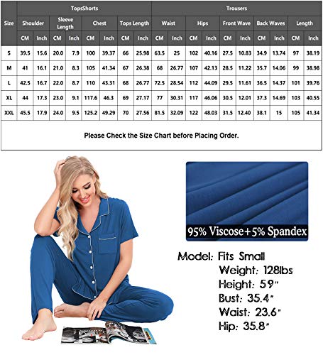 Image of SWOMOG Women Pajama Sets Two-Piece Nightwear Short Sleeve Sleepwear Button Down Pj Lounge Sets with Long Pants