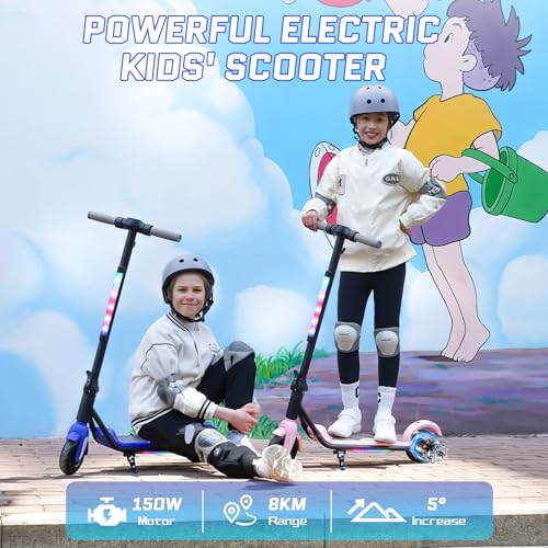 Patinete electrico niño, para niños de 6 a 12 años, Motor de 150W, Dos velocidades Ajustables, Velocidad máxima de 12 km/h, Luces LED de Colores, Pantalla LED, Plegable y Ligero. - imagen 2