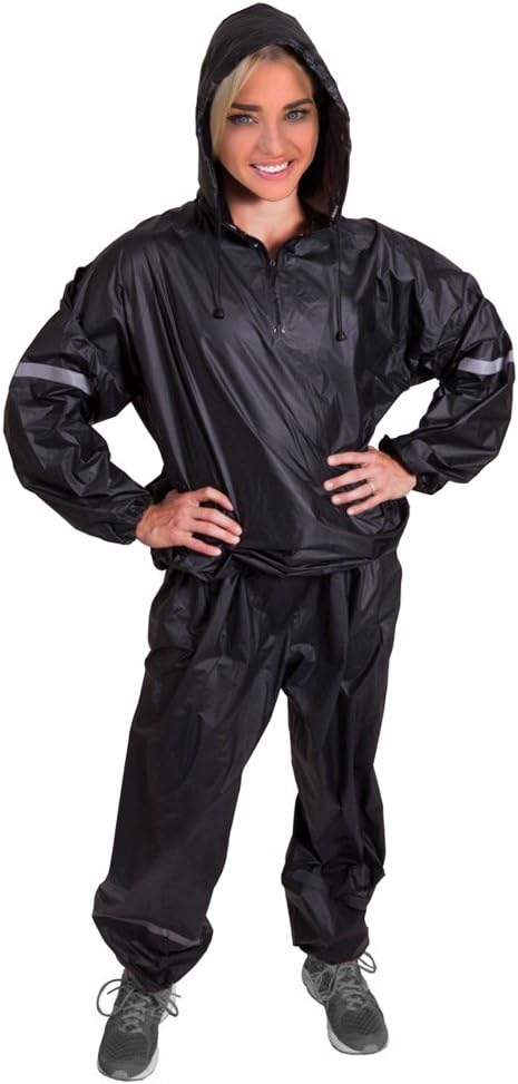 1UP Elite Sauna Suit Thermal Heavy Duty Fitness Weight Loss Sweat Exercise Gym Anti-Rip Black L
