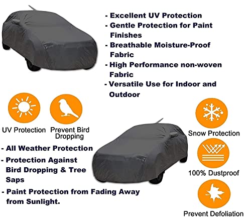 Image of Auto Hub Car Cover Compatible with Maruti Swift Dzire (Model : 2017-Till Date) with Antenna & Mirror Pocket, Weather Proof, Triple Stitched, Swift Dzire Car Cover- Grey