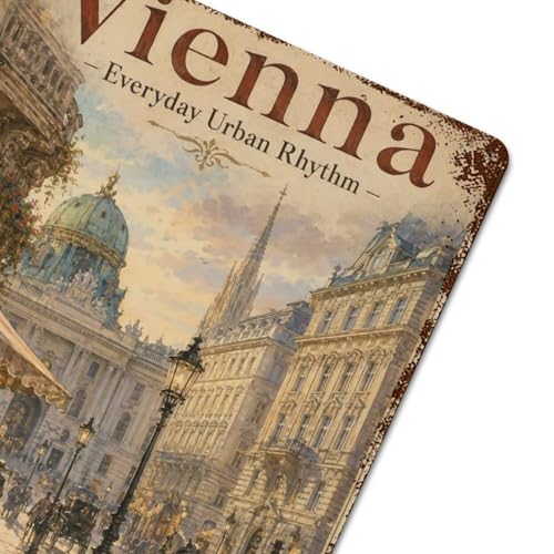 Décoration murale rétro en fer VIENNA affiche vintage de style 40x30 cm
