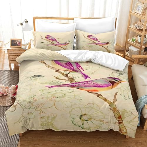 Housse de couette oiseaux fermeture éclair facile parure lit microfibre 140x200 - 3
