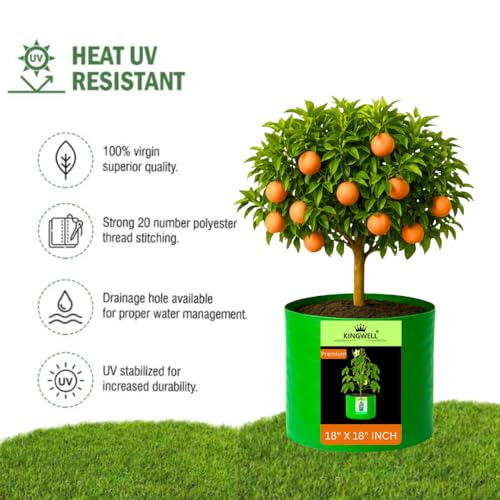 Image of Kingwell grow bags 18x18 inches pack of 4 Grow Bag For Terrace Garden Leafy Vegetable Plant Grow Bags Fruits Growing Containers For terrace Gardening