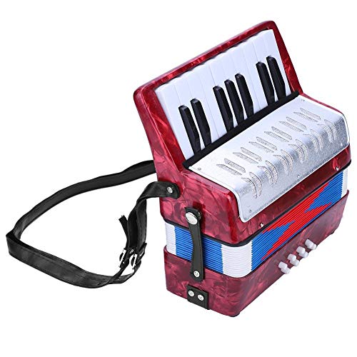 Kids Accordion, 17 Key 8 Bass Piano Accordion Concertina with Adjustable Stra, Lightweight and Tough, Educational Music Instrument Toy Accordian for Beginners Students(red) - Thumbnail 6