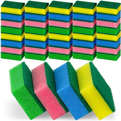 Image of DecorRack 150 Kitchen Scrub Sponges, Heavy Duty Bulk Pack, Multicolor
