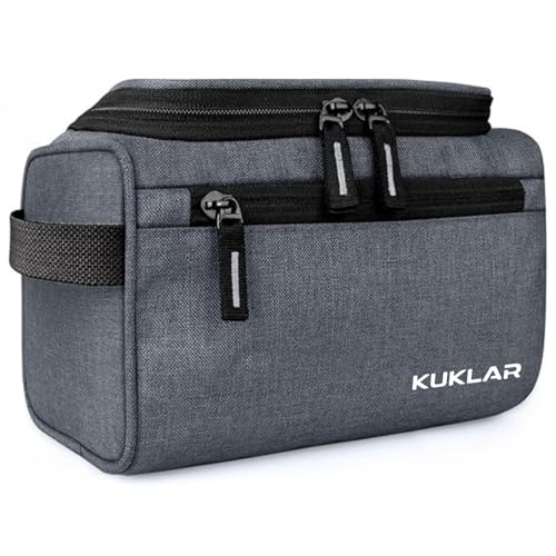 Image of KUKLAR Large Travel Toiletry Bag for Men, Water-Resistant Canvas Dopp Kit with Front Zipper Pocket, Portable Bathroom Hygiene & Grooming Organizer Bag for Vacation & Gym Grey
