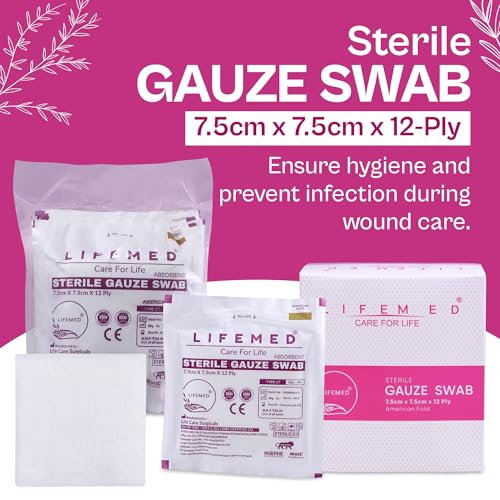 Image of LIFEMED Absorbent Sterile Gauze Swabs 7.5 X 7.5 Cm, 12 Ply, 4 Pcs /pack, 10 Packs (40 Dressings), Highly Absorbent Wound Dressing Pads for First Aid, Surgical Procedures, Clinics & Hospitals