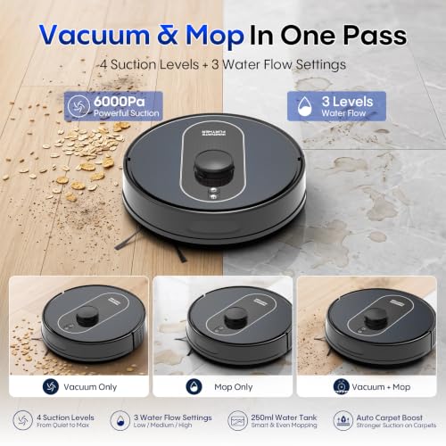 Image of Robot Vacuum and Mop Combo, 6000Pa Robotic Vacuum with Mapping, Self-Emptying Station for 90 Days Hands-Free, LiDAR Navigation, Wi-Fi /App /Alexa Voice Control, for Carpets & Hard Floors