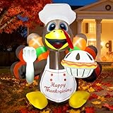 GOOSH 6 FT Thanksgiving Inflatables Turkey Outdoor Decorations Thanksgiving Blow Up Yard Decortions Pumpkin Pie Built-in LED Lights for Holiday Indoor Lawn Garden