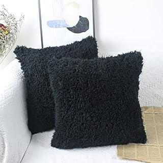 OYIMUA Soft Faux Fur Dark Grey Cushion Covers 40cm x 40cm Set of 2 Fluffy Decorative Pillowcases, Luxury Home Decor Fuzzy Square Throw Pillow Covers Cases 16 x 16 for Sofa Chairs Bed Living Room