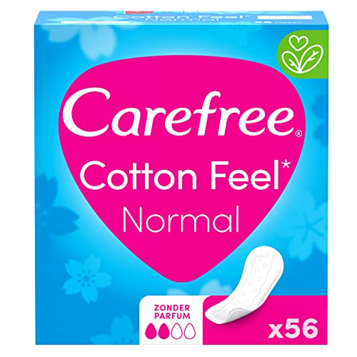Carefree Cotton Feel Normal permeable al aire panty liner, sin perfume, grado de absorción dos, tamaño normal, paquete de 56 unidades