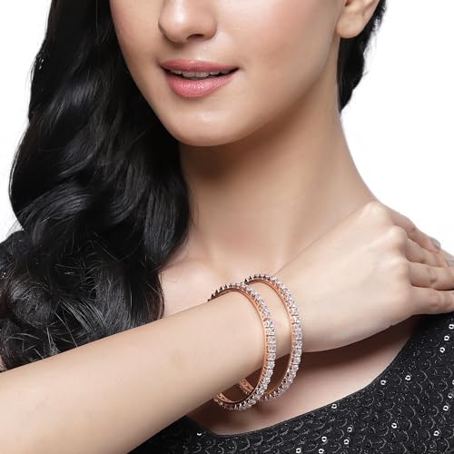 Rose Gold-Plated Artificial Stones Bangles (Set of 2, 2.4 Inches)