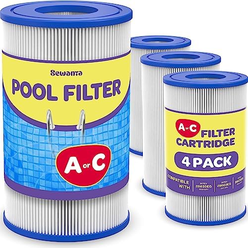 Pool Filter [Set of 4] Pool Filters Type A or C - Replacement Pool Filters for Above Ground Pools - Compatible with All Intex & Bestway Pool Filter Cartridge Pumps, Rated from 500/2,500 GPH.