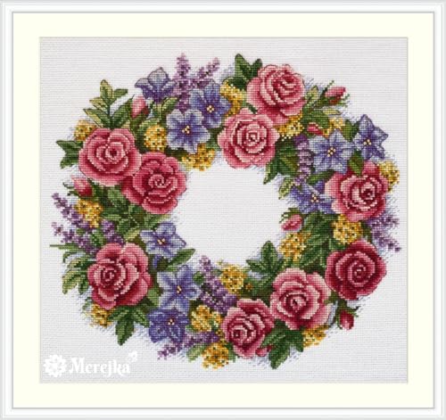 Couronne de roses en kit de broderie au point de croix Merejka pour salon