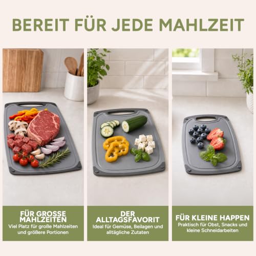 Schneidebrett Set 3-teilig Kunststoff mit Saftrille und Griff – Ansicht 7