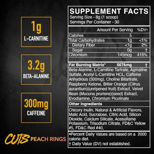 Image of BLACKMARKET CUTS Pre Workout - Flavored Energy Powdered Drink Mix for Men & Women, Great for Muscle Definition, Thermogenic, Creatine Free, (Peach Ring, 30 Servings)