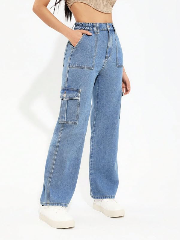 Image of Amazon Brand - INKAST Women Multi-Pocket Denim Cargo Pants Casual Fit Stylish Trousers