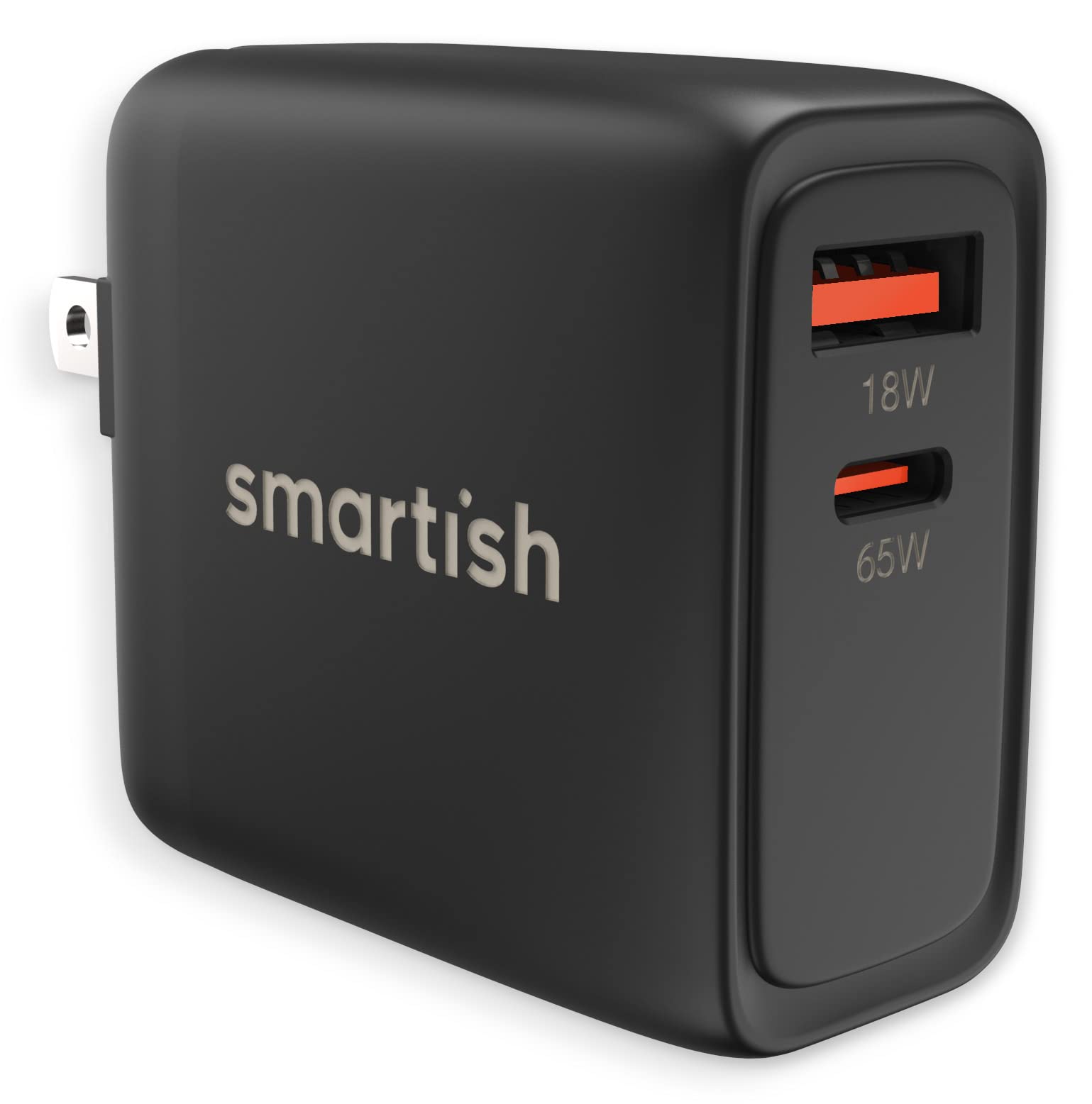 Smartish USB-C/USB Wall Charger for iPhone 16,15 & MacBook - Charge Shack-2 Port 65W Quick Charger - Type C Power Brick Wall Plug - Compatible with MacBook Pro iPhone Android Laptops