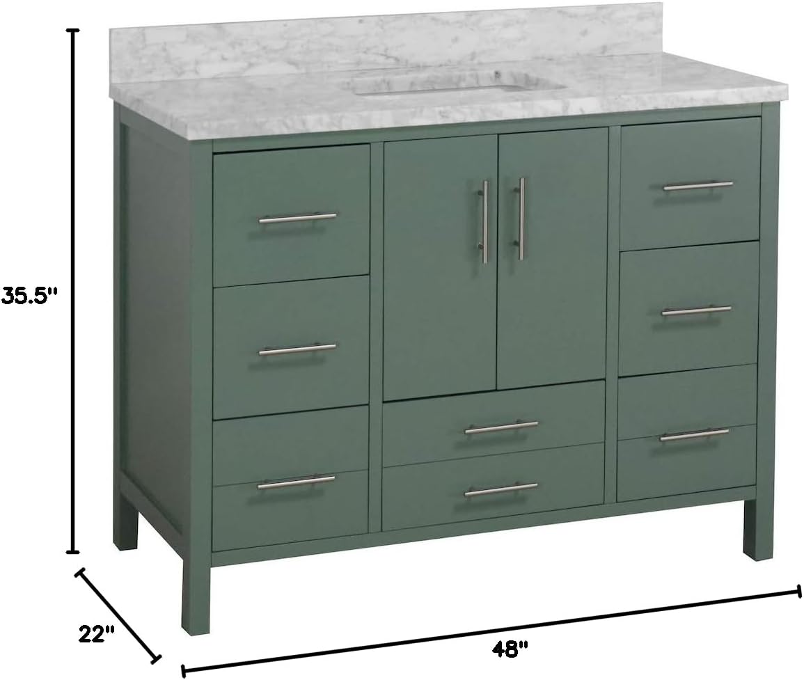 California 48-inch Bathroom Vanity (Carrara/Sage Green): Includes Sage Green Cabinet with Authentic Italian Carrara Marble Countertop and White Ceramic Sink