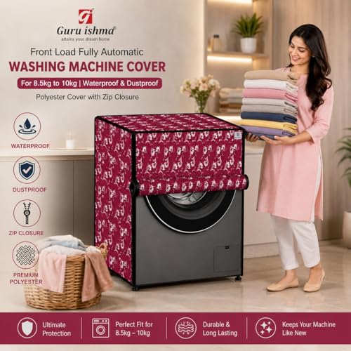 Image of Front Load Fully Automatic Washing Machine Cover for 8.5kg to 10kg | Waterproof & Dustproof Polyester Cover with Zip Closure | Suitable with Samsung, IFB, LG, Bosch & More (67 x 67 x 87 cm)