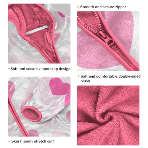 OTVEE Valentine Pink Heart Plaid Kids Hoodie Jacket Fall Spring Full Zip Warm Outwear Hooded Coat3