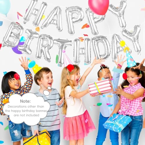 Image of Silver Happy Birthday Banner Balloons 16 Inch Mylar Foil Letters