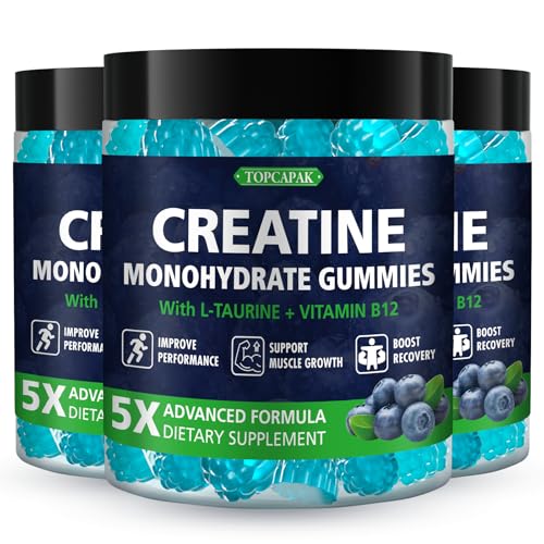 Image of Creatine Monohydrate Gummies for Men & Women - Blueberry Flavor, Raspberry-Shaped - Chewable Creatine Gummy with Taurine & Vitamin B12, 5g Creatine per Serving, 180 Gummies