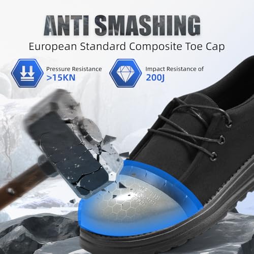 Image of Furuian Steel Toe Shoes for Men Low-top Safety Work Shoes for Men Lightweight Steel Toe Sneakers Comfortable Canvas Work Loafers Zapatos De Trabajo para Hombres