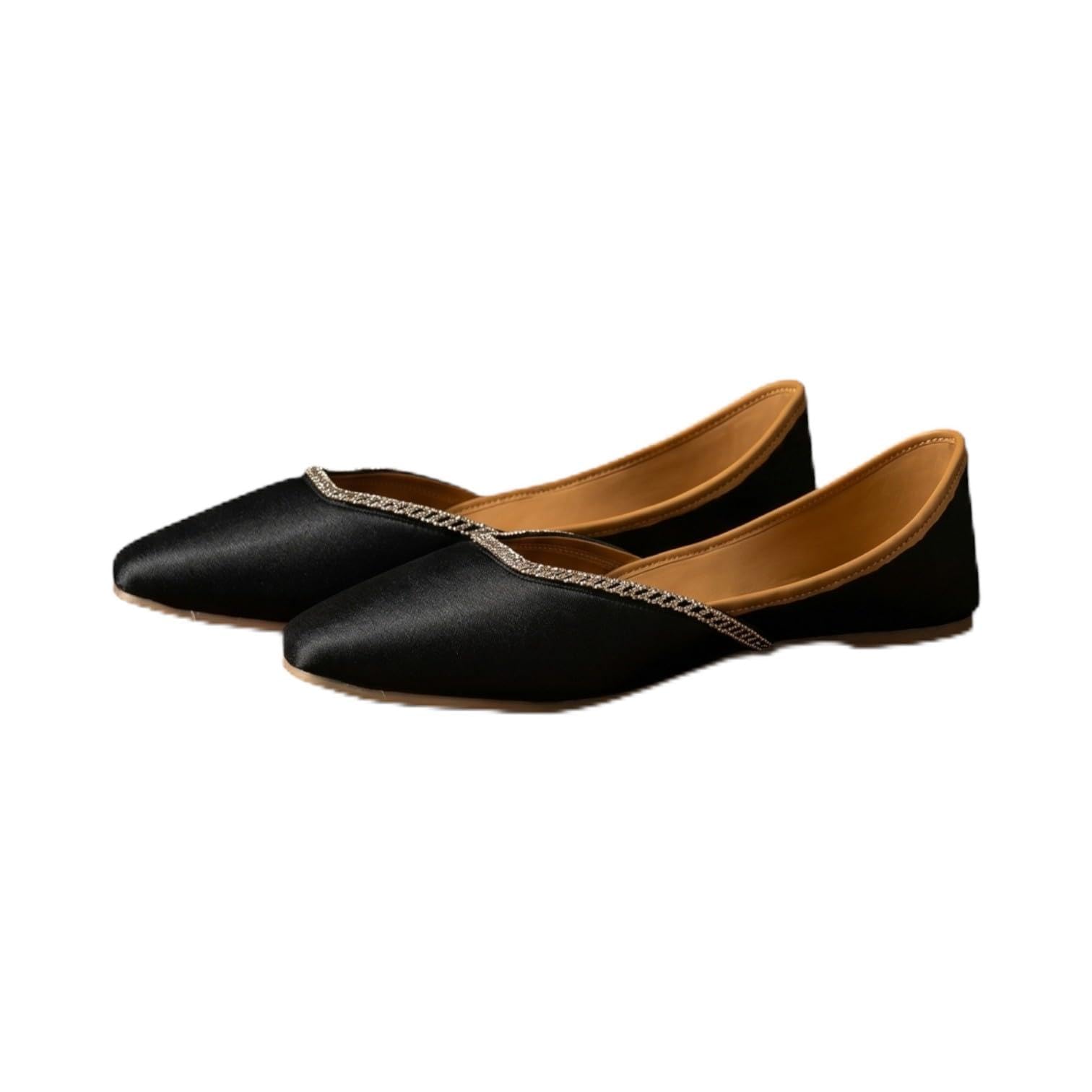 Women's Pointed Toe Ballet Flats | Rhinestone Trim Slip-On Casual Shoes | Comfortable Office Wear & Everyday Flat Shoes for Women-image-23