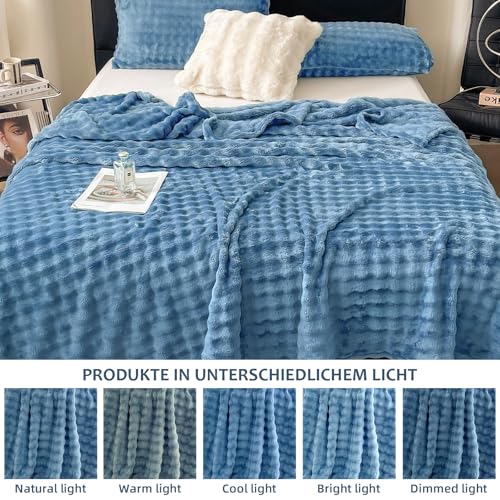 WONGS BEDDING Kuscheldecke Flauschig - Bubble Decke, Wolldecke & Fleecedecke, Sofadecke, agesdecke, Decken Weiche Warme für Zimmer Deko, Wohn- & Kuscheldecken, Tagesdecke, Blau, 150x200 cm