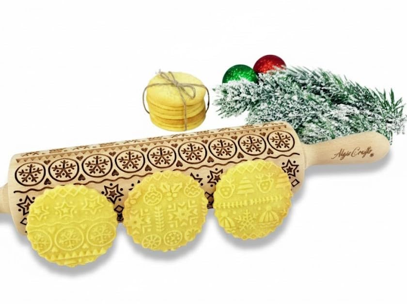 Rouleau à pâtisserie gravé pour biscuits de Noël aux motifs parfaits