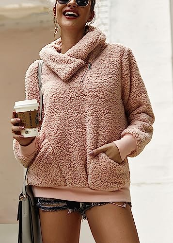 KIRUNDO Sherpa Pullover Womens Fleece Zip Sweatshirt Fall(Pink, M) - image 6