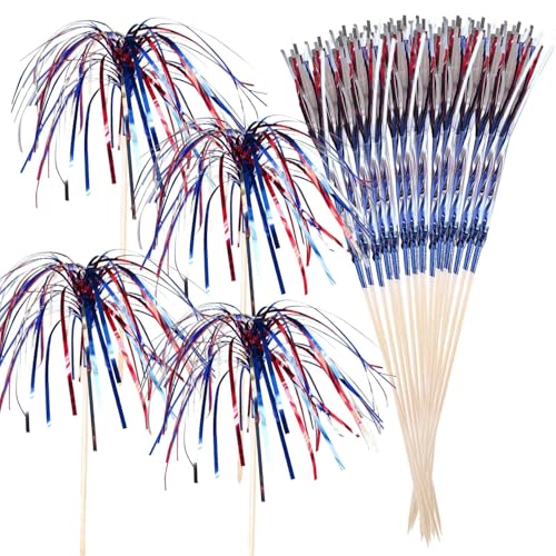 Selecciones de cócteles para bebidas – 50 adornos para cupcakes de fuegos artificiales | palillos de dientes decorativos para aperitivos de barbacoa | Selecciones patrióticas para cócteles para