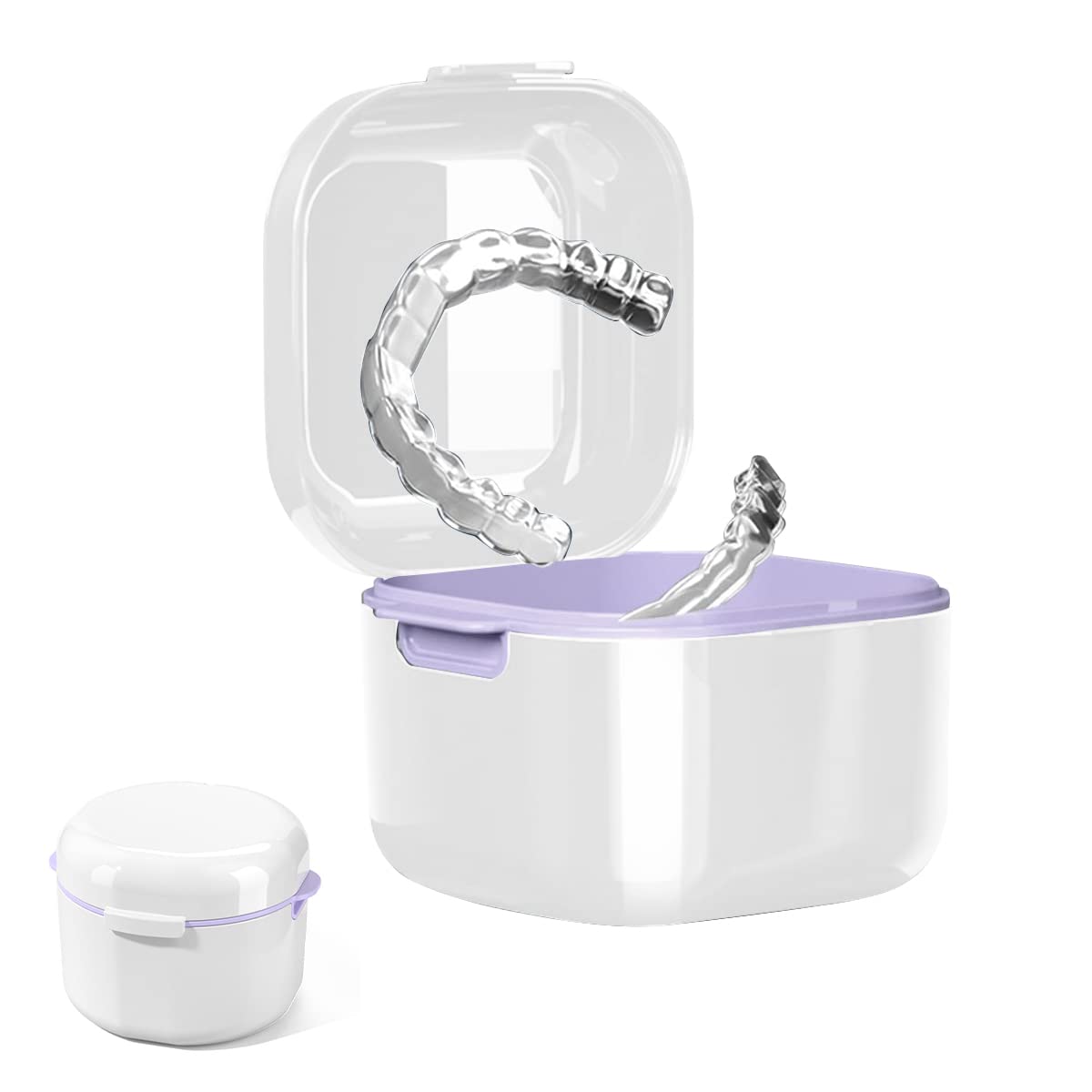 HASTHIP® Denture Case, Denture Bath Case Cup Box Holder Storage Soak Container with Strainer Basket for Travel, Retainer Cleaning, White-image-10