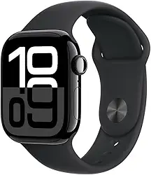 Apple Watch Series 10 GPS • Caixa preta brilhante de alumínio – 42 mm • Pulseira esportiva preta – P/M