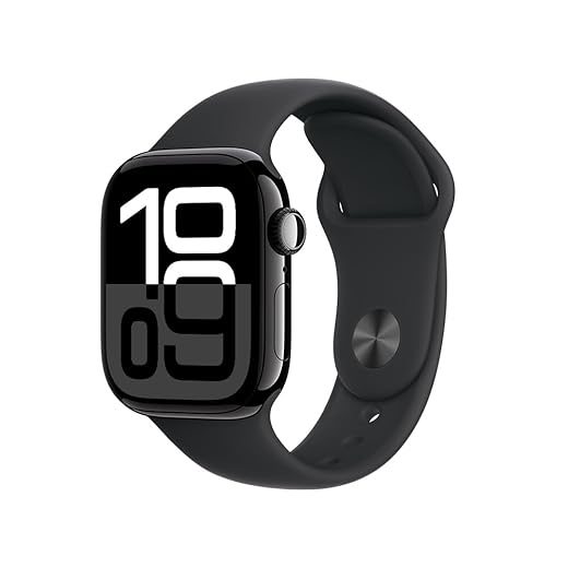 Apple Watch Series 10 GPS • Caixa preta brilhante de alumínio – 42 mm • Pulseira esportiva preta – P/M