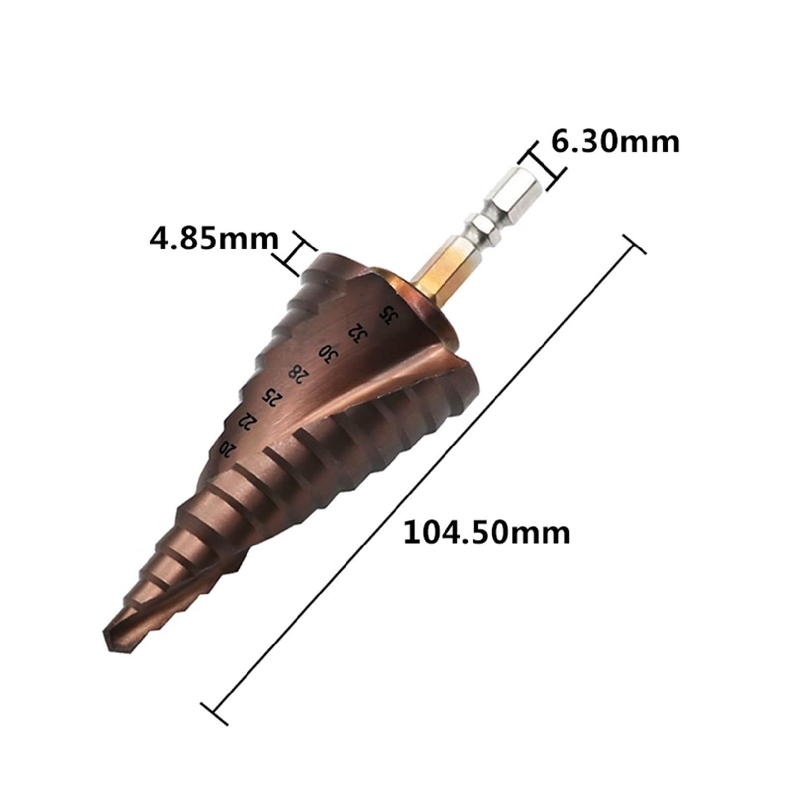 1PC HSS 6-35mm Pokryty Tytanem Spiralny Rowek Co M35 Wiertło Stopniowe Z 13 Stopniami 6.35mm Chwyt Sześciokątny Wiertło Pagoda