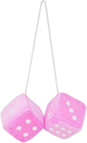 1 par de dados de felpa de color rosa de 3 pulgadas clásico vintage dados nostálgicos de los años 80 para espejo para espejos interiores de
