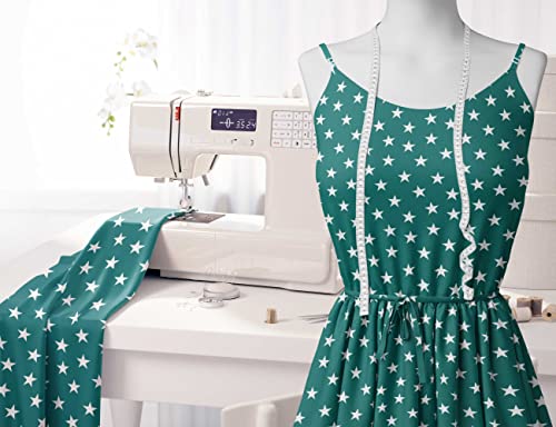 Image of Soimoi Green Polyester Crepe Fabric Stars Star Print Fabric by The Meter 52 Inch Wide