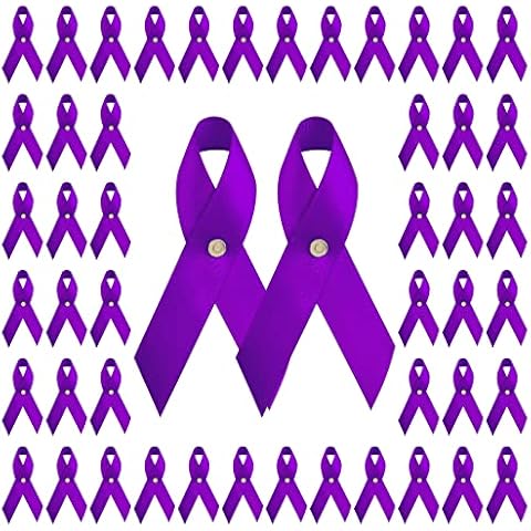 CRAFFANCY 100pcs Purple Ribbon Satin Pins, Domestic Violence Pins with Metal Tag Lupus Alzheimers Pancreatic Cancer Awareness Ribbon Pin Cover