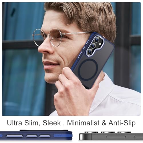 Image of MALEWOLF for Samsung Galaxy S24 Case, [Built-in Stand] Anti-Skid TPU Edge & Matte Translucent S24 Cover, Compatible wit Magsafe, Slim Shockproof Magnetic Phone Case for S24 5G (Darkblue)