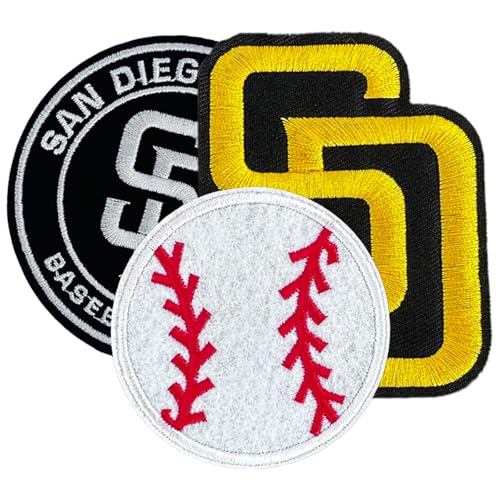 3Pcs San Diego Baseball Iron On Patches - Embroidered Applique for Hats, T-Shirts, Backpacks, Jeans.(San Diego)
